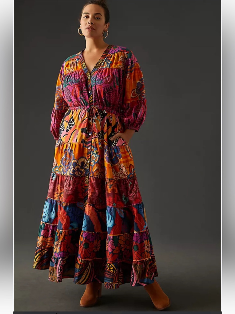 NWT retail $248 size S #Anthropologie,#FarmRio “Button front maxi dress”.
